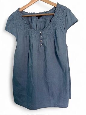 Talbots Smocked Scoop Neck Cap-Sleeve Top - light Blue Denim 1X